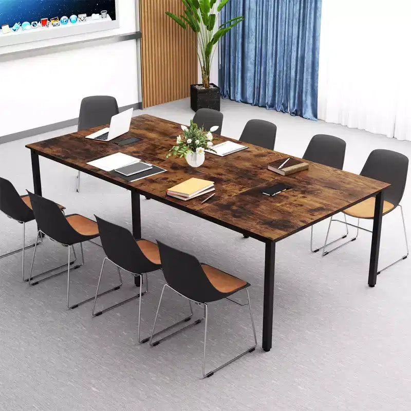 Costway Table de réunion 1/2 PCS 241 x 122 cm Grande pour 10 Personnes avec 2 Passe-câbles pour Bureau Blanc/Marron