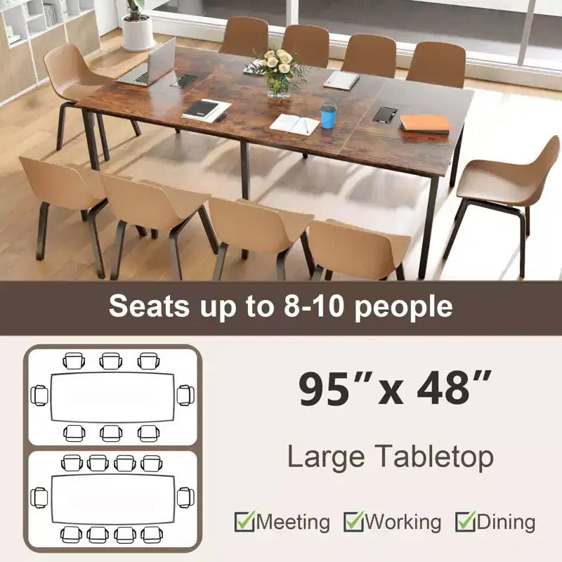 Costway Table de réunion 1/2 PCS 241 x 122 cm Grande pour 10 Personnes avec 2 Passe-câbles pour Bureau Blanc/Marron