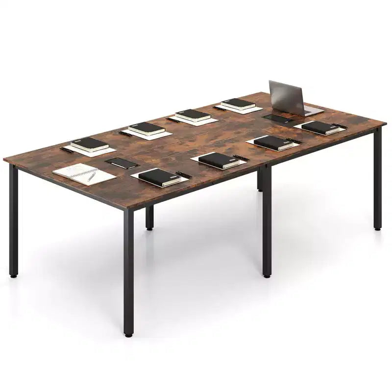 Costway 1/2 PCS 95 x 48 Large Meeting Table Seats up to 10 People 2 Cable Grommets for Office White/Brown