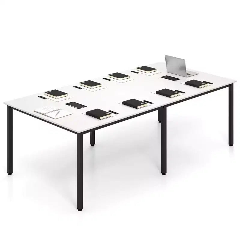Costway Table de réunion 1/2 PCS 241 x 122 cm Grande pour 10 Personnes avec 2 Passe-câbles pour Bureau Blanc/Marron