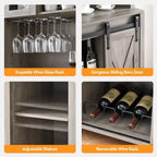 Bar à café de style rustique de 70 po de haut, meuble bar à vin avec portes coulissantes de style grange, étagères de rangement, casier à vin et vaisselier pour cuisine ou salle à manger