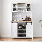 Bar à café de style rustique de 70 po de haut, meuble bar à vin avec portes coulissantes de style grange, étagères de rangement, casier à vin et vaisselier pour cuisine ou salle à manger