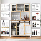 Bar à café de style rustique de 70 po de haut, meuble bar à vin avec portes coulissantes de style grange, étagères de rangement, casier à vin et vaisselier pour cuisine ou salle à manger