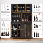 Bar à café de style rustique de 70 po de haut, meuble bar à vin avec portes coulissantes de style grange, étagères de rangement, casier à vin et vaisselier pour cuisine ou salle à manger