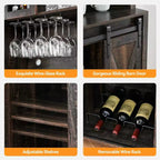 Bar à café de style rustique de 70 po de haut, meuble bar à vin avec portes coulissantes de style grange, étagères de rangement, casier à vin et vaisselier pour cuisine ou salle à manger