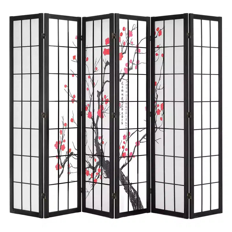 VEVOR Room Divider, 6 Panel Japanese Room Divider Screen, Wood Folding Privacy Screen Indoor, Japanese Partition Portable Decoration Dividers Black