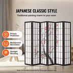 Séparateur de pièce VEVOR, paravent japonais à 6 panneaux, écran d'intimité pliant en bois pour l'intérieur, paravents décoratifs portables noirs style japonais