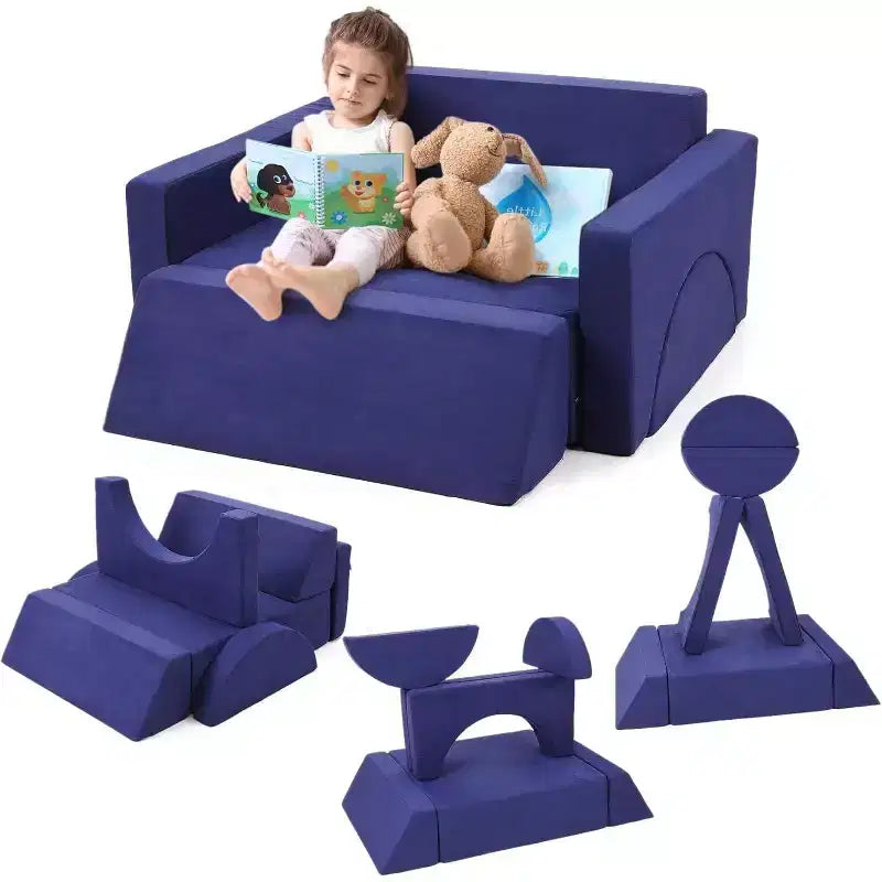 Acekool Canapé de jeu modulaire convertible 7 pièces pour enfants avec housses douces bleu marine pour salles de jeux et aventures intérieures
