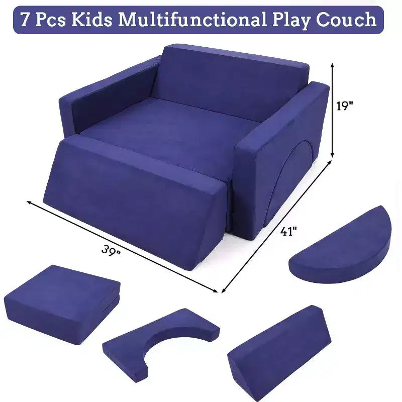 Acekool Canapé de jeu modulaire convertible 7 pièces pour enfants avec housses douces bleu marine pour salles de jeux et aventures intérieures