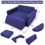 Acekool Canapé de jeu modulaire convertible 7 pièces pour enfants avec housses douces bleu marine pour salles de jeux et aventures intérieures