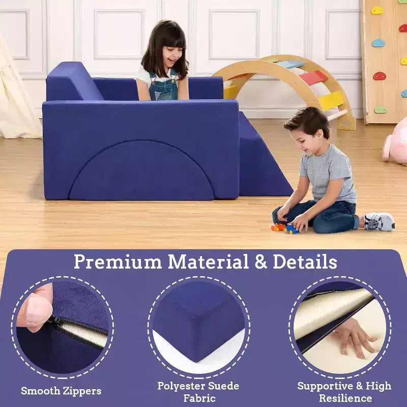 Acekool Canapé de jeu modulaire convertible 7 pièces pour enfants avec housses douces bleu marine pour salles de jeux et aventures intérieures