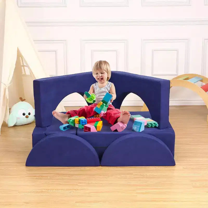 Acekool Canapé de jeu modulaire convertible 7 pièces pour enfants avec housses douces bleu marine pour salles de jeux et aventures intérieures