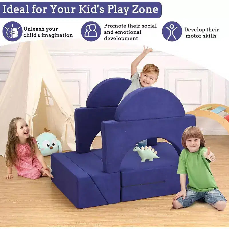 Acekool Canapé de jeu modulaire convertible 7 pièces pour enfants avec housses douces bleu marine pour salles de jeux et aventures intérieures