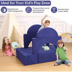 Acekool Canapé de jeu modulaire convertible 7 pièces pour enfants avec housses douces bleu marine pour salles de jeux et aventures intérieures