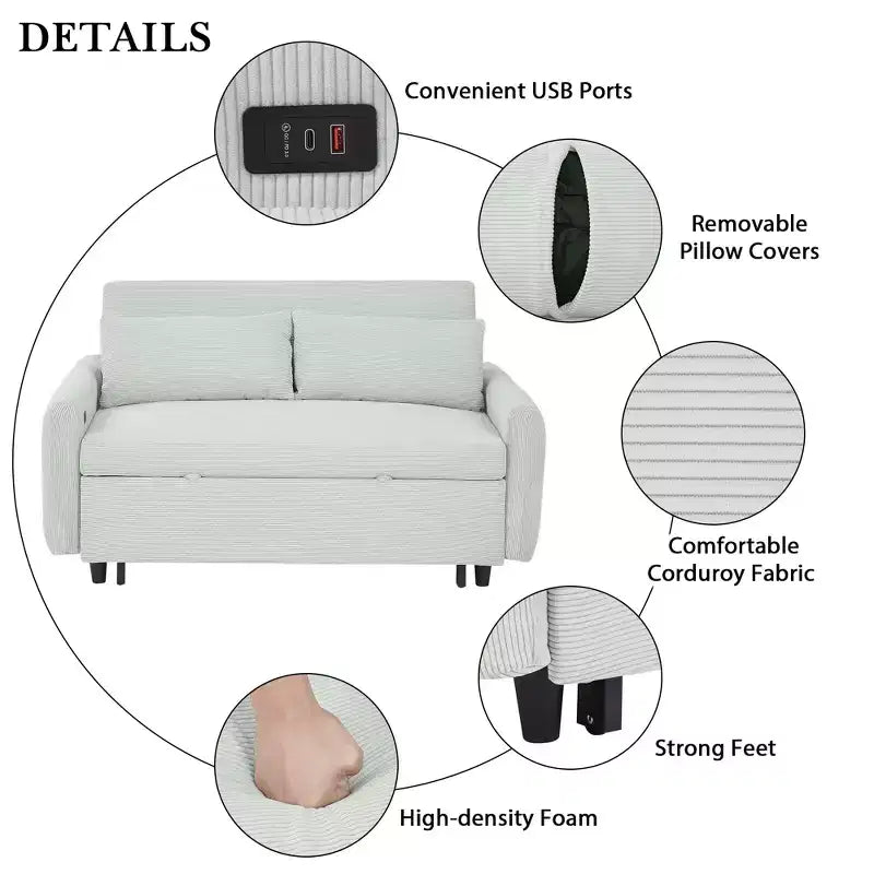 Causeuse-lit Whisen 57,48 avec oreillers et port USB