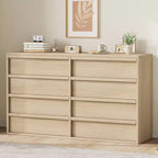 Garvee 8 Drawer Dresser for Bedroom, 54 Natural Double Dresser Organizer with Concave Handle, Modern Chest of Drawer for Bedroom Living Room Nursery