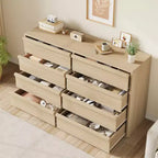 Commode 8 tiroirs Garvee pour chambre à coucher, organisateur double de 54 po en bois naturel avec poignée concave, commode moderne pour chambre à coucher, salon, chambre d'enfant