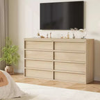 Commode 8 tiroirs Garvee pour chambre à coucher, organisateur double de 54 po en bois naturel avec poignée concave, commode moderne pour chambre à coucher, salon, chambre d'enfant