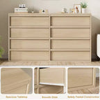 Commode 8 tiroirs Garvee pour chambre à coucher, organisateur double de 54 po en bois naturel avec poignée concave, commode moderne pour chambre à coucher, salon, chambre d'enfant