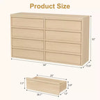 Commode 8 tiroirs Garvee pour chambre à coucher, organisateur double de 54 po en bois naturel avec poignée concave, commode moderne pour chambre à coucher, salon, chambre d'enfant