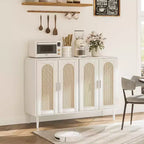 Meuble de buffet en rotin Acekool avec prise de courant et étagères réglables, buffet de rangement pour cuisine, salle à manger, entrée (noir)