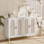 Meuble de buffet en rotin Acekool avec prise de courant et étagères réglables, buffet de rangement pour cuisine, salle à manger, entrée (noir)
