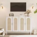 Meuble de buffet en rotin Acekool avec prise de courant et étagères réglables, buffet de rangement pour cuisine, salle à manger, entrée (noir)