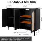 Meuble de buffet en rotin Acekool avec prise de courant et étagères réglables, buffet de rangement pour cuisine, salle à manger, entrée (noir)