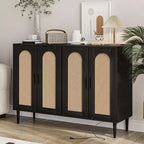 Meuble de buffet en rotin Acekool avec prise de courant et étagères réglables, buffet de rangement pour cuisine, salle à manger, entrée (noir)