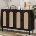 Acekool Rattan Buffet Cabinet with Power Outlet & Adjustable Shelves  Storage Sideboard for Kitchen, Dining Room, Entryway (Black)