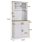 Meuble de rangement haut de cuisine de 180 cm avec support pour micro-ondes, buffet indépendant avec portes en verre et étagères pour salle à manger et maison