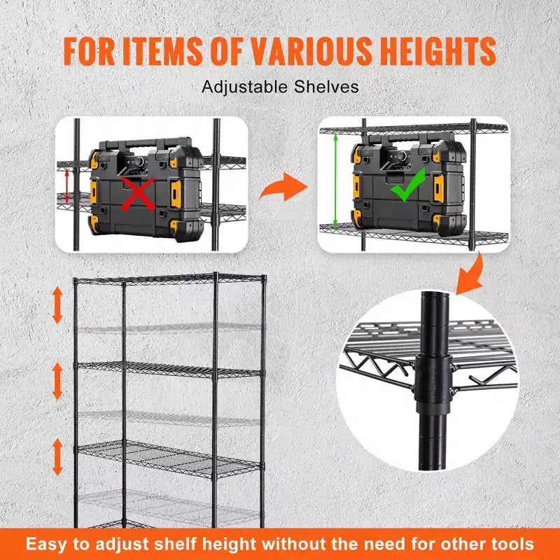 Étagère de rangement VEVOR sur roulettes, 4 niveaux réglables, capacité de 317 kg, étagères de garage robustes en métal, organiseur en fil de fer, noir