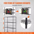 Étagère de rangement VEVOR sur roulettes, 4 niveaux réglables, capacité de 317 kg, étagères de garage robustes en métal, organiseur en fil de fer, noir