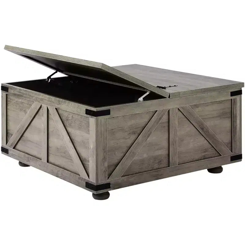 VEVOR 36 Farmhouse Coffee Table, Hinged Square Coffee Table with Large Storage Compartment, Wooden Rustic Cocktail Table