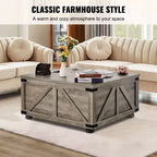Table basse de ferme VEVOR de 91 cm, table basse carrée à charnières avec grand compartiment de rangement, table basse de cocktail rustique en bois
