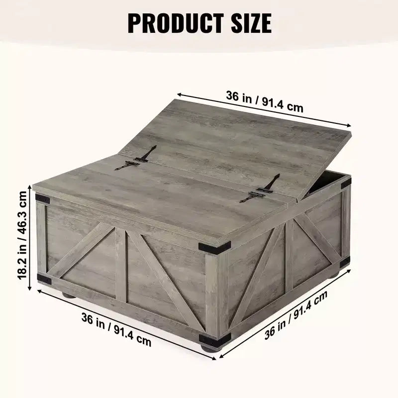 Table basse de ferme VEVOR de 91 cm, table basse carrée à charnières avec grand compartiment de rangement, table basse de cocktail rustique en bois
