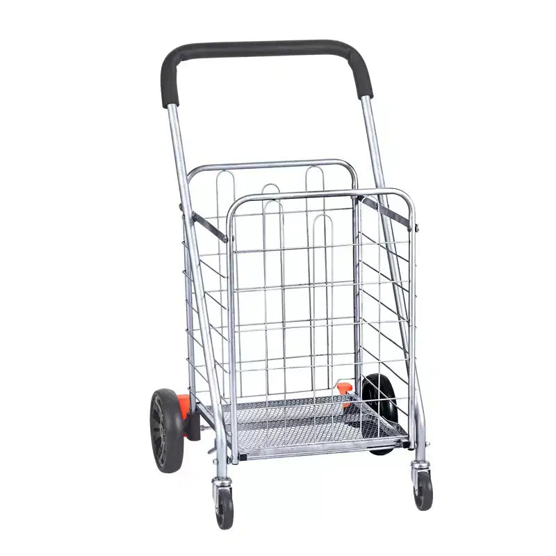 VEVOR Folding Shopping Cart, 66 lbs Max Load Capacity, Grocery Utility Cart with Rolling Swivel Wheels, Heavy Duty Foldable Laundry Basket, Silver