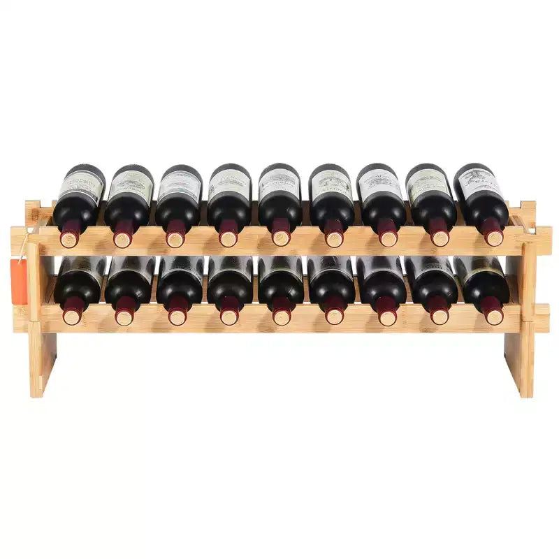 VEVOR 18 Bottle Stackable Modular Wine Rack, 2-Tier Solid Bamboo Wood Storage Racks, Floor Freestanding Wines Holder Display Shelf, Natural Color