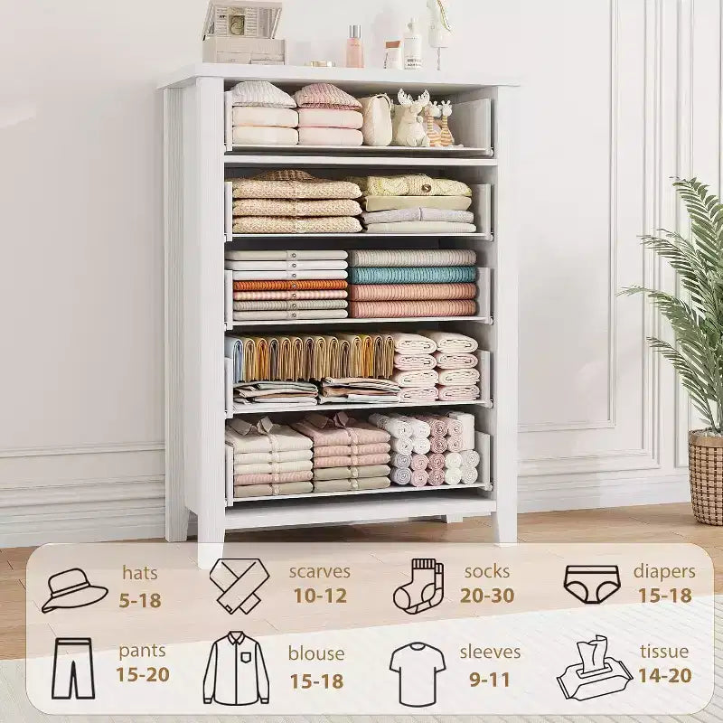 45.2 Commode de ferme 5 tiroirs, commode moderne, coffre de rangement en bois, pour placard, salon et couloir