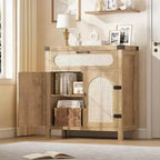 Rattan Sideboard Buffet Cabinets with Storage, MDF Sideboard, Wooden Sideboard, Boho Wooden Coffee Bar Cabinet for Dining Room, Living Room, Natural