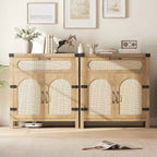 Buffets en rotin avec rangement, buffet en MDF, buffet en bois, meuble bar à café en bois bohème pour salle à manger, salon, naturel