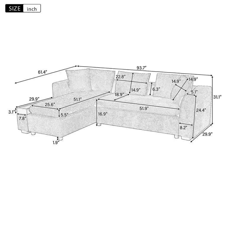 Canapé d'angle en forme de L Whisen 93,7 po avec rangement en bois