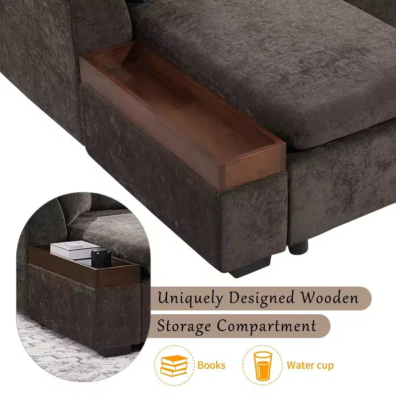 Canapé d'angle en forme de L Whisen 93,7 po avec rangement en bois