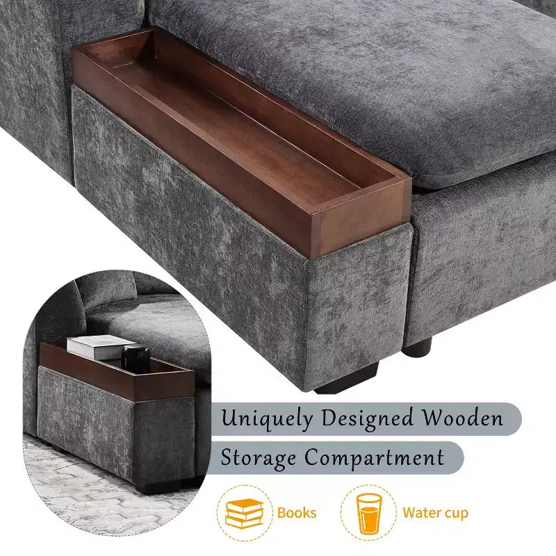 Canapé d'angle en forme de L Whisen 93,7 po avec rangement en bois