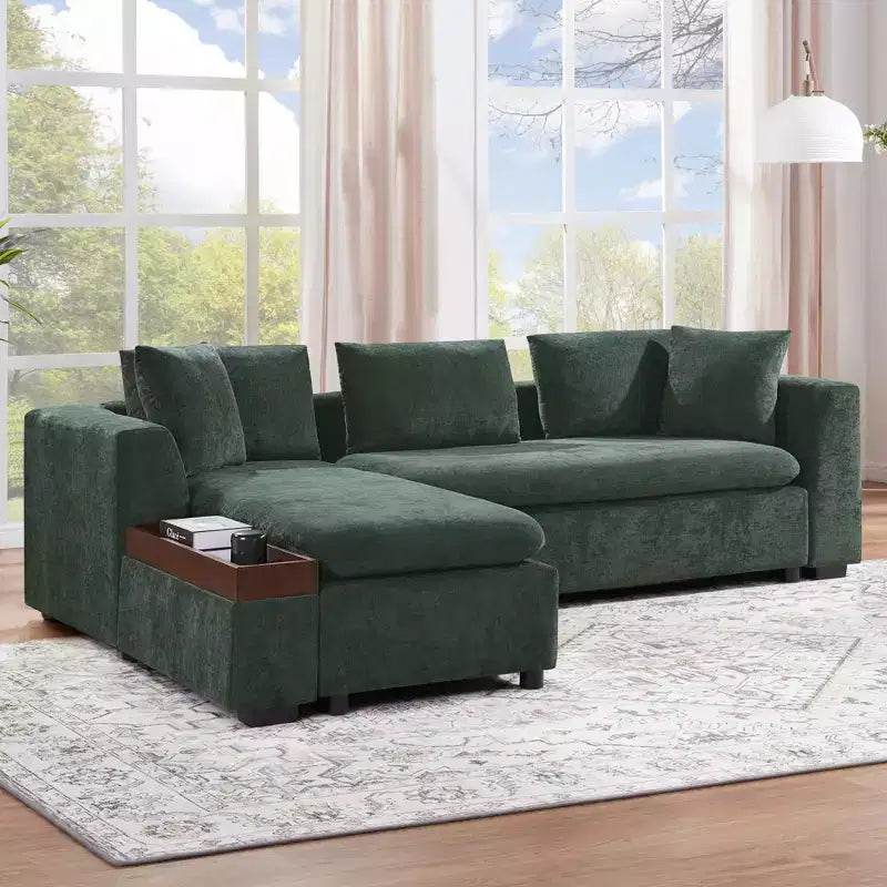 Canapé d'angle en forme de L Whisen 93,7 po avec rangement en bois
