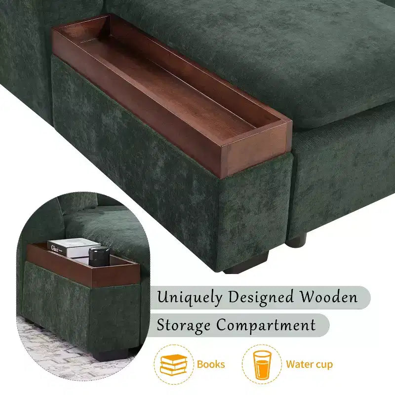 Canapé d'angle en forme de L Whisen 93,7 po avec rangement en bois