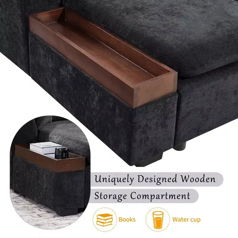 Canapé d'angle en forme de L Whisen 93,7 po avec rangement en bois