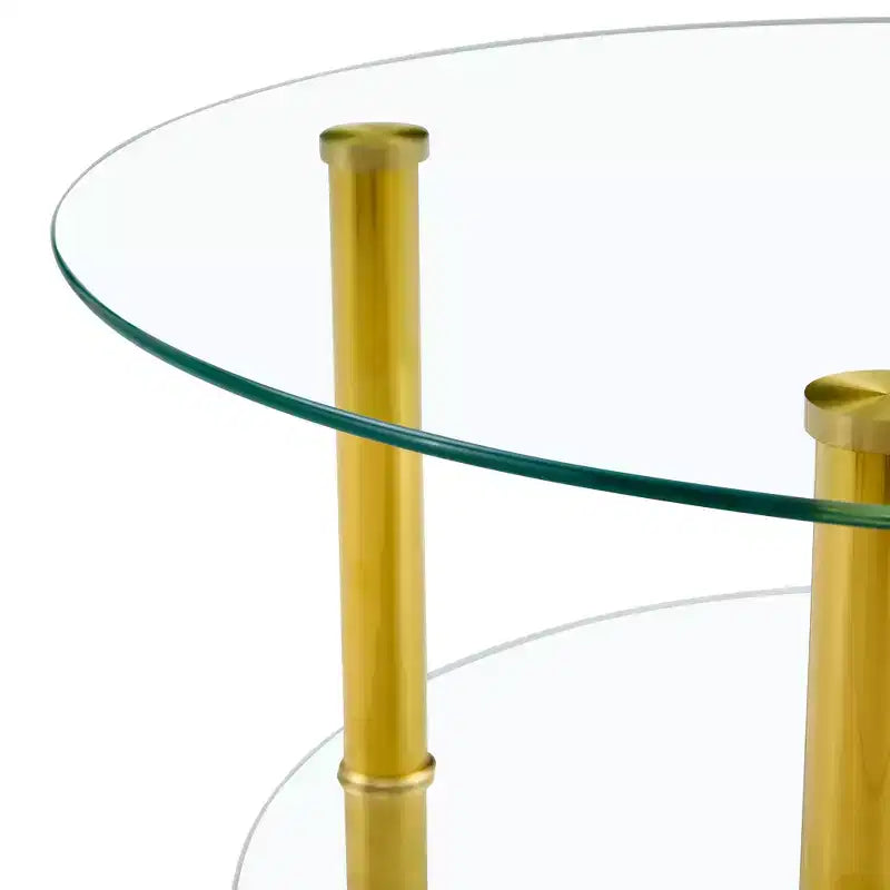Table basse ronde en verre trempé Table basse cocktail Table d'appoint canapé Table basse centrale, Minimaliste 2 niveaux, Pieds en acier inoxydable plaqué or/argent-ModernLuxe