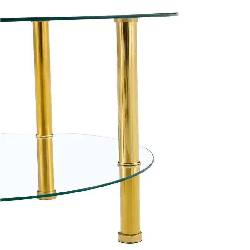 Table basse ronde en verre trempé Table basse cocktail Table d'appoint canapé Table basse centrale, Minimaliste 2 niveaux, Pieds en acier inoxydable plaqué or/argent-ModernLuxe