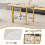 Table basse ronde en verre trempé Table basse cocktail Table d'appoint canapé Table basse centrale, Minimaliste 2 niveaux, Pieds en acier inoxydable plaqué or/argent-ModernLuxe